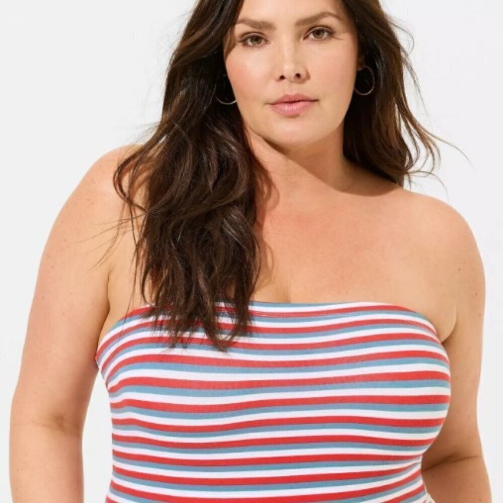 Torrid - Foxy Strapless Tube Top in Lollipop Stripe, Red, White & Blue​​​​​​​